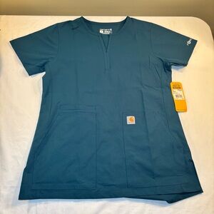 Carhartt Women’s Force Essentials Notch Neck Tunic Scrub Top Caribbean Blue Sz S